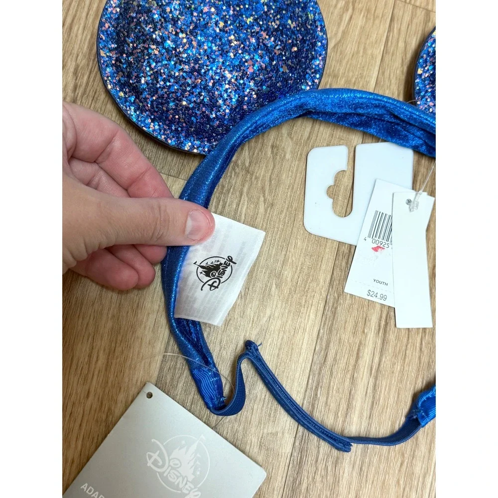 Disney Parks Mickey Mouse Blue Glitter Adaptable Fit Headband Ears Youth NWT